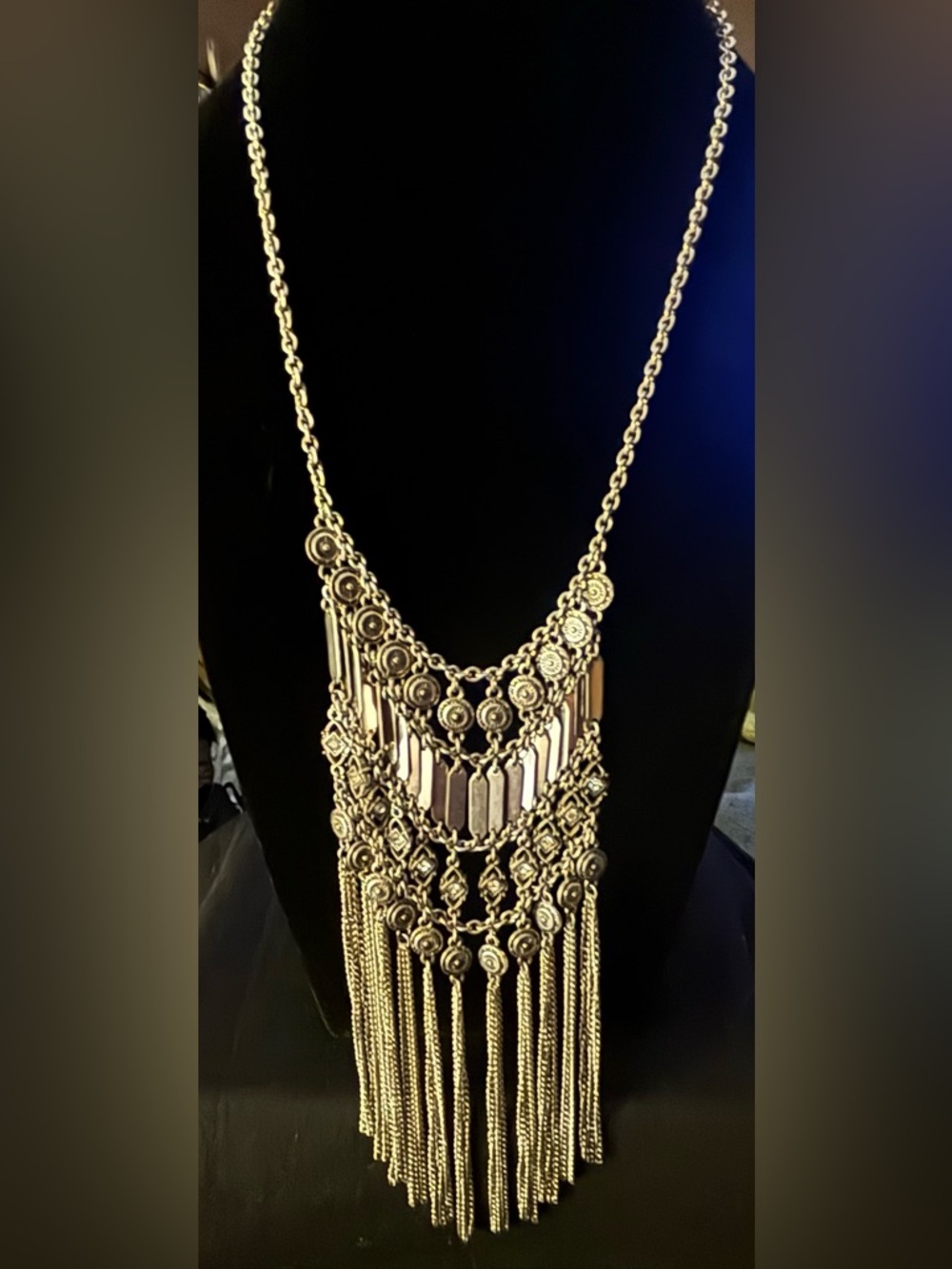 Shyanne Western Statement Fringe Bib Necklace – Silver-Tone